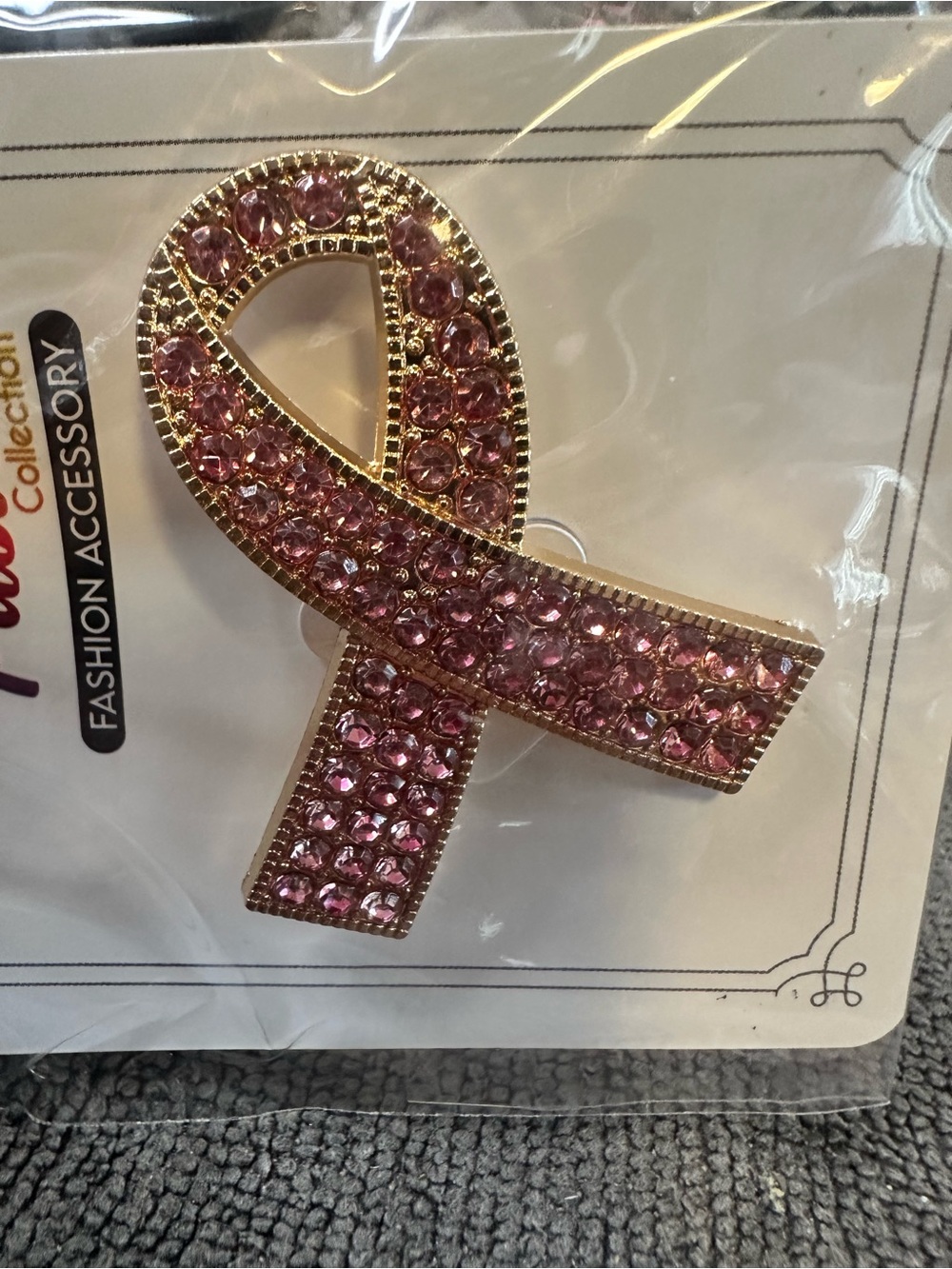 Pink Crystal Ribbon Brooch - Sparkling Awareness Pin